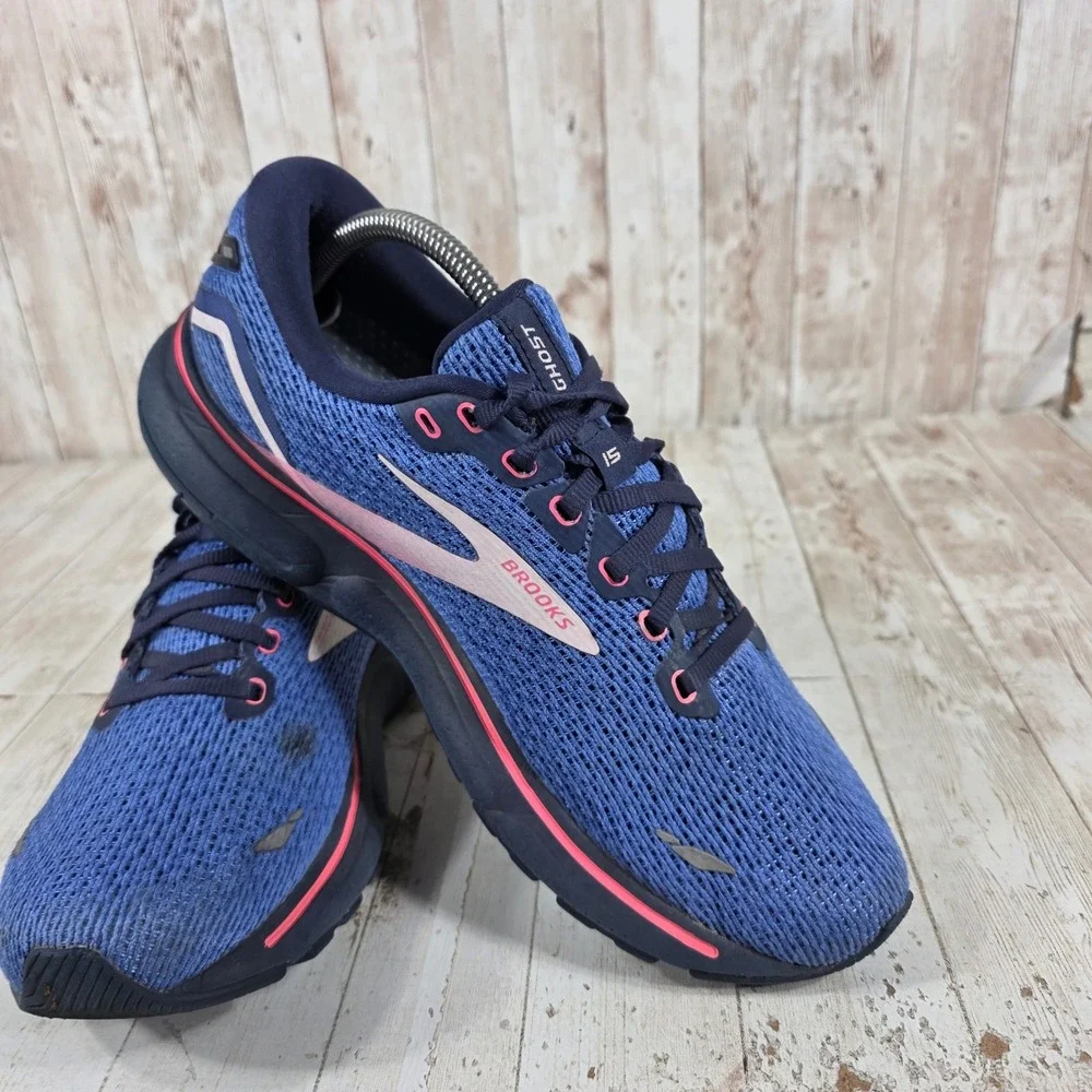 Brooks Ghost 15 Womens Running Shoes Blue Pink 1203801B469 Size 11 Medium B